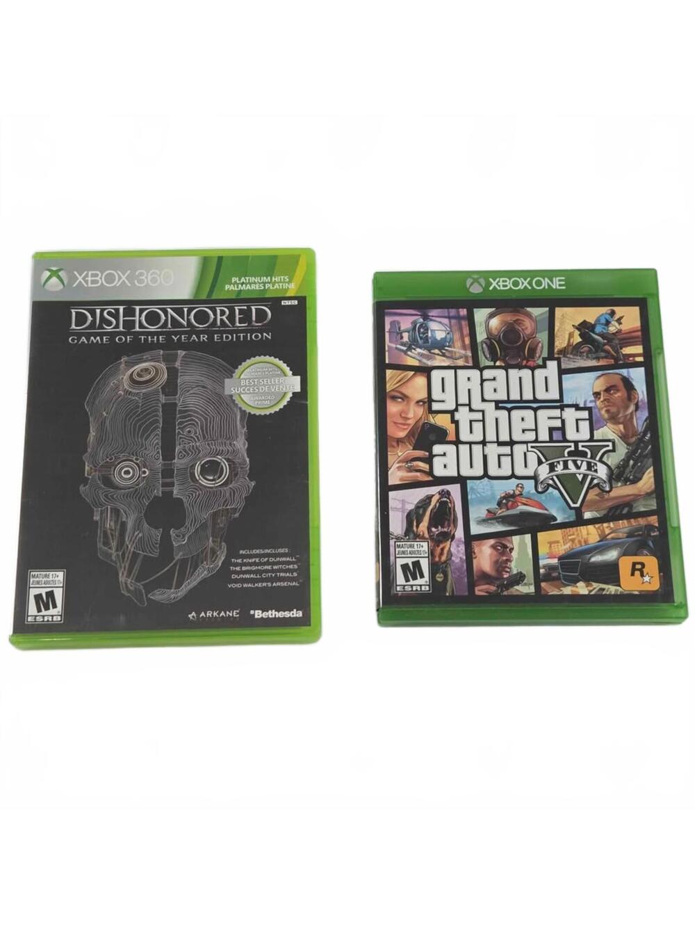 Xbox 360 Dishonored GOTY 
and Xbox One GTA V (Grand Theft Auto) Games